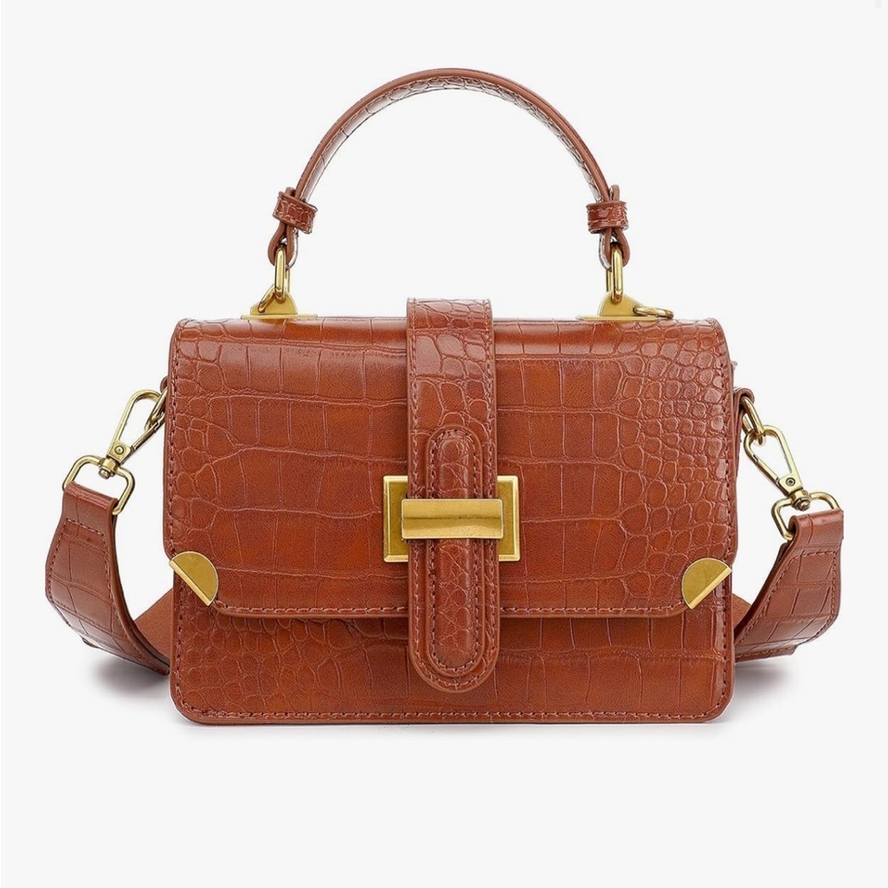 Designer look Croc-Embossed Leather Bag with gold H hardware and crossbo…
